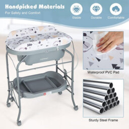Costway 4 In 1 Baby Changing Table Folding Infant Nursery Station With Bath Tub-Gray - thumbnail 8