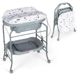 Costway 4 In 1 Baby Changing Table Folding Infant Nursery Station With Bath Tub-Gray