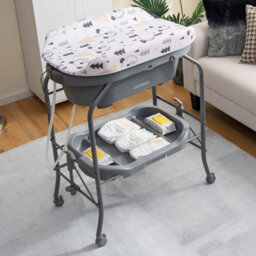 Costway 4 In 1 Baby Changing Table Folding Infant Nursery Station With Bath Tub-Gray - thumbnail 2