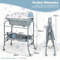 Costway 4 In 1 Baby Changing Table Folding Infant Nursery Station With Bath Tub-Gray - thumbnail 3