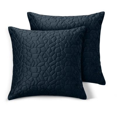 Ameha Navy Blue Embossed Pebbles Velvet Cushion Cover, 18X18 Inch, Pack Of 2, Ultra Soft, Breathable & Hypoallergenic