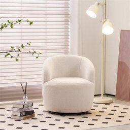 Abrihome Teddy Fabric Swivel Accent Armchair Barrel Chair With Black Powder Coating Metal Ring, Ivory White - thumbnail 6