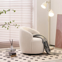Abrihome Teddy Fabric Swivel Accent Armchair Barrel Chair With Black Powder Coating Metal Ring, Ivory White - thumbnail 7