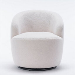Abrihome Teddy Fabric Swivel Accent Armchair Barrel Chair With Black Powder Coating Metal Ring, Ivory White - thumbnail 2