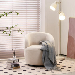 Abrihome Teddy Fabric Swivel Accent Armchair Barrel Chair With Black Powder Coating Metal Ring, Ivory White