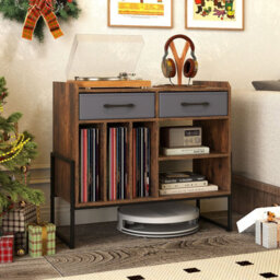Gainoom Large Record Player Stand Mid Century Modern Vinyl Storage Cabinet W/adjustable Shelf - thumbnail 7