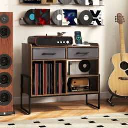 Gainoom Large Record Player Stand Mid Century Modern Vinyl Storage Cabinet W/adjustable Shelf - thumbnail 5