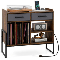Gainoom Large Record Player Stand Mid Century Modern Vinyl Storage Cabinet W/adjustable Shelf - thumbnail 1