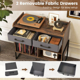 Gainoom Large Record Player Stand Mid Century Modern Vinyl Storage Cabinet W/adjustable Shelf - thumbnail 9