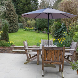 Glamhaus Garden Parasol Table Umbrella 2.7M With Crank Handle, Uv40 Protection, Free Protection Cover, Robust Steel - Light Grey - thumbnail 5