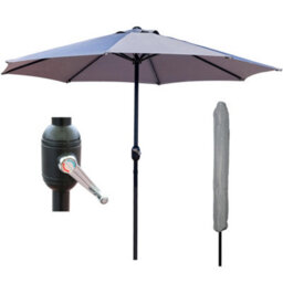 Glamhaus Garden Parasol Table Umbrella 2.7M With Crank Handle, Uv40 Protection, Free Protection Cover, Robust Steel - Light Grey