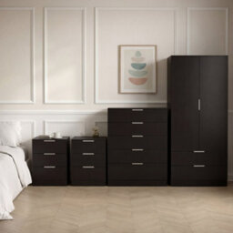 Lassic Vida Designs Trega 4 Piece Bedroom Set (3 Drawer Bedside Chest X2, 5 Drawer Chest, 2 Door 2 Drawer Wardrobe) Black - thumbnail 1