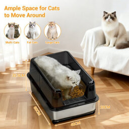 London Boutique Stainless Steel Cat Litter Tray, 60X40X35.5Cm Open Top Litter Box, High Sided, Easy Clean, Black - thumbnail 2