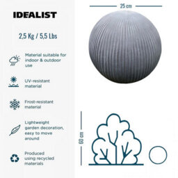 Idealist™ 25 Cm Fluted Grey Reinforced Stone Outdoor Concrete Effect Garden Decorative Ball 5.5Lbs - thumbnail 2