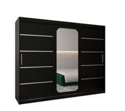 Arte Sleek Black Uppsala V2 Sliding Door Wardrobe 250Cm - Bold Storage With Mirrored Detail - thumbnail 2