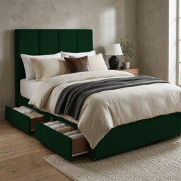 "Adore Designs Stafford Plush Velvet Divan Bed, 50"" Headboard & Mattress - 5Ft Kingsize - Emerald Green - 2 Drawers Same Side" - thumbnail 1