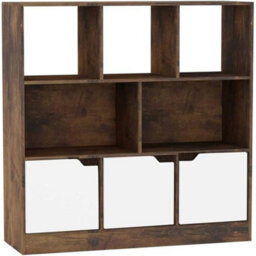Urbn-Living Urbnliving Asymmetrical 8 Cube Rustic Brown Bookcase Freestanding Storage Unit With 3 Plain Doors - White - thumbnail 1