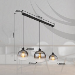 Luminosa Lighting Luminosa Newcastle Bar Pendant Ceiling Light Matt Black Smoke Glass Shade 3X E27 - thumbnail 7