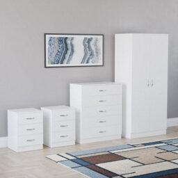 Lassic Vida Designs Riano 4 Piece Bedroom Set (3 Drawer Bedside Chest, 5 Drawer Chest, 2 Door Wardrobe) White (5) - thumbnail 2
