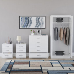 Lassic Vida Designs Riano 4 Piece Bedroom Set (3 Drawer Bedside Chest, 5 Drawer Chest, 2 Door Wardrobe) White (5) - thumbnail 3