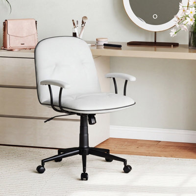 Costway Home Office Desk Chair Pu Leather Swivel Makeup Vanity Chair-White - image 1