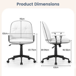 Costway Home Office Desk Chair Pu Leather Swivel Makeup Vanity Chair-White - thumbnail 5