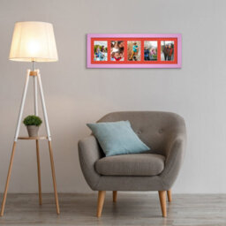 AK Frames 26X8 Pastel Pink Sleek Multi Photo Frame With Poppy Red Mount - Holds 5 Apertures (5X) 6X4 Photos - thumbnail 3