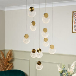 Litecraft Visconte Oskar Satin Brass 10 Light Led Glass Cluster Pendant