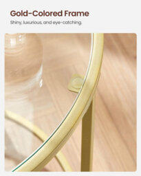 Songmics Vasagle Circular Accent Table, Petite Espresso Table, Toughened Glass Side Table, Nightstand, Lounge, Veranda, Gold Color - thumbnail 5