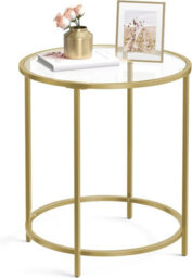 Songmics Vasagle Circular Accent Table, Petite Espresso Table, Toughened Glass Side Table, Nightstand, Lounge, Veranda, Gold Color - thumbnail 9