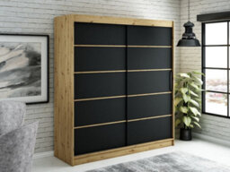 Arte Leto T Contemporary 2 Sliding Door Wardrobe 9 Shelves 2 Rails Black Matt And Oak Artisan Effect H2000mm W2000mm D620mm - thumbnail 2