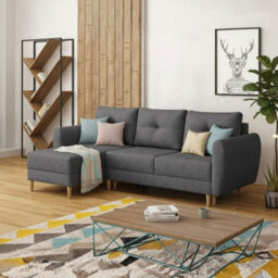 Universal L Shaped Corner Sofa Bed With Built In Storage Compartment Modern Fabric 3 Seater Settee For Living Room Graphite - thumbnail 2