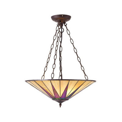Luminosa Lighting Luminosa Dark 3 Light Large Ceiling Pendant Bronze, Amber, Tiffany Glass, E27 - image 1