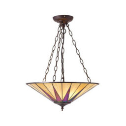 Luminosa Lighting Luminosa Dark 3 Light Large Ceiling Pendant Bronze, Amber, Tiffany Glass, E27 - thumbnail 1