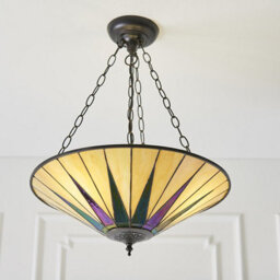 Luminosa Lighting Luminosa Dark 3 Light Large Ceiling Pendant Bronze, Amber, Tiffany Glass, E27 - thumbnail 4