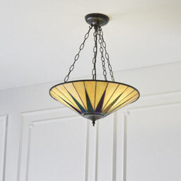 Luminosa Lighting Luminosa Dark 3 Light Large Ceiling Pendant Bronze, Amber, Tiffany Glass, E27 - thumbnail 3
