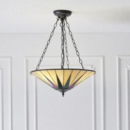 Luminosa Lighting Luminosa Dark 3 Light Large Ceiling Pendant Bronze, Amber, Tiffany Glass, E27 - thumbnail 2