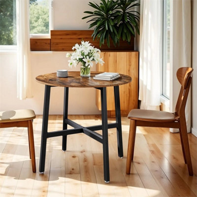 Small Dining Table Round Kitchen Space Saving Industrial Furniture Rustic Brown - image 1