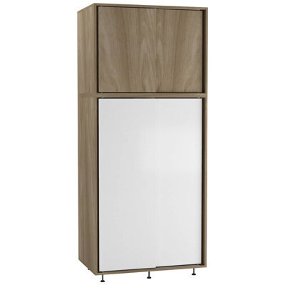 Urbn-Living Urbnliving 180Cm Height Oak Carcass With 4 Sliding White Doors Wardrobe Bedroom Storage Closet Hanging Rail Cupboard Unit - image 1