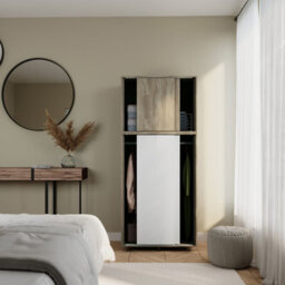 Urbn-Living Urbnliving 180Cm Height Oak Carcass With 4 Sliding White Doors Wardrobe Bedroom Storage Closet Hanging Rail Cupboard Unit - thumbnail 4