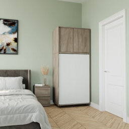 Urbn-Living Urbnliving 180Cm Height Oak Carcass With 4 Sliding White Doors Wardrobe Bedroom Storage Closet Hanging Rail Cupboard Unit - thumbnail 5