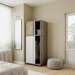 Urbn-Living Urbnliving 180Cm Height Oak Carcass With 4 Sliding White Doors Wardrobe Bedroom Storage Closet Hanging Rail Cupboard Unit - thumbnail 2