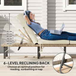 Outsunny Folding Rattan Sun Lounger With Adjustable Back, Cushion, Natural - thumbnail 5