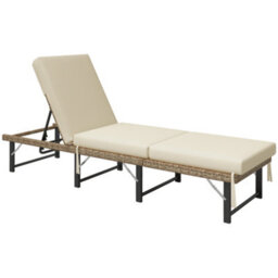 Outsunny Folding Rattan Sun Lounger With Adjustable Back, Cushion, Natural - thumbnail 2