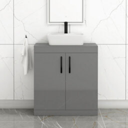 Royal Bathrooms Turin 800mm Floor Standing Vanity Unit 2 Door Indigo Grey Gloss & Countertop Basin - Cube With Matt Black Handle - thumbnail 1