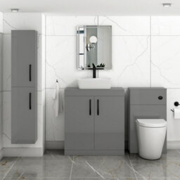 Royal Bathrooms Turin 800mm Floor Standing Vanity Unit 2 Door Indigo Grey Gloss & Countertop Basin - Cube With Matt Black Handle - thumbnail 2