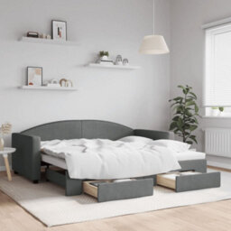 Berkfield Daybed With Trundle And Drawers Dark Grey 90X190 Cm Fabric - thumbnail 1