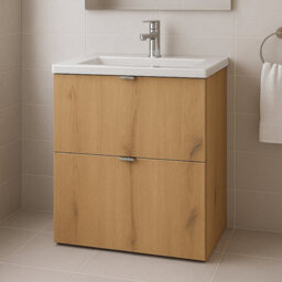 Heze Furniture Dove 2 Drawer Bathroom Cabinet Vanity Unit With Built-In Basin 50Cm In Evoke Oak - thumbnail 1