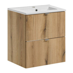 Heze Furniture Dove 2 Drawer Bathroom Cabinet Vanity Unit With Built-In Basin 50Cm In Evoke Oak - thumbnail 2