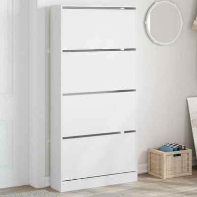 Vidaxl Shoe Cabinet With 4 Flip-Drawers White 80X21X163.5 Cm - image 1